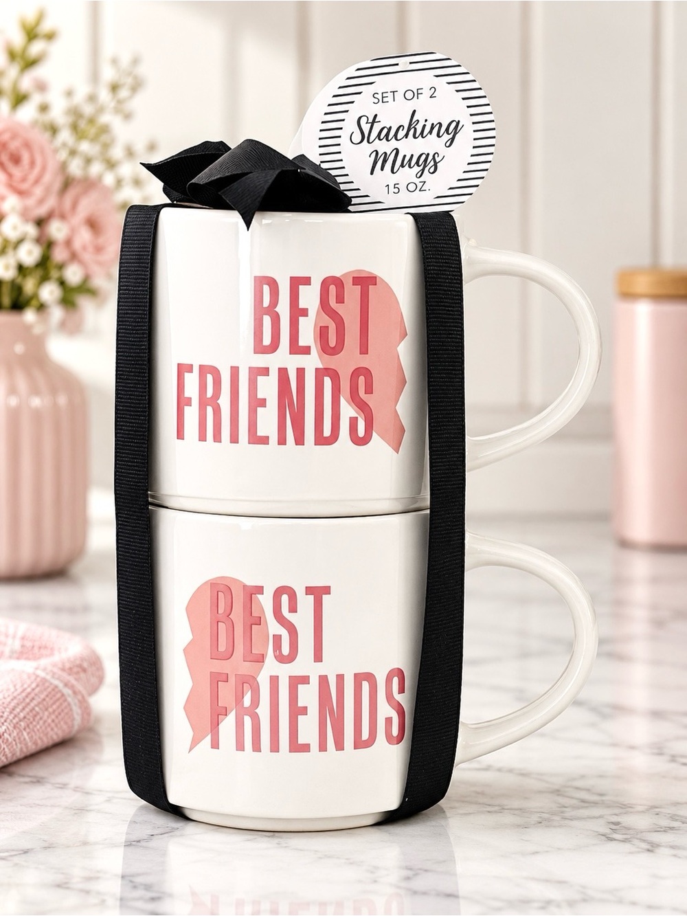 Stacking MUGS Ceramic 2 Pack “BEST FRIENDS/BEST FRIENDS”